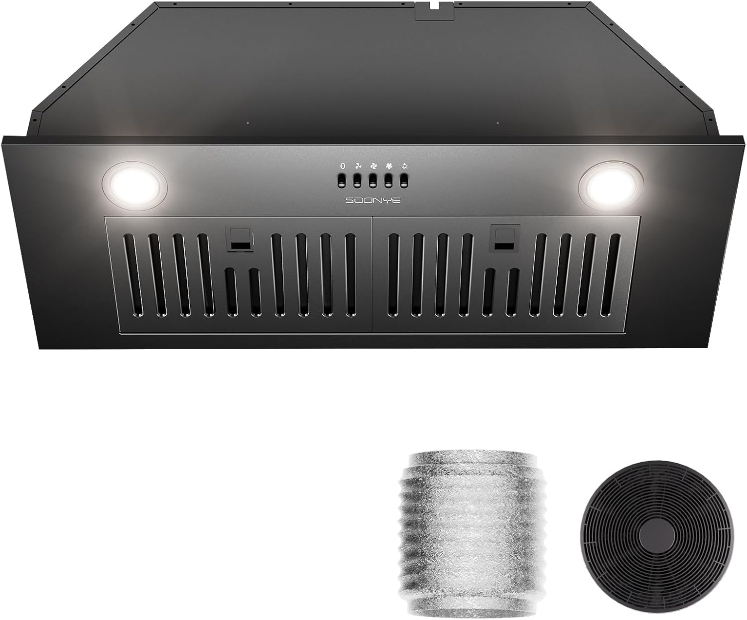 30 Inch Range Hood Insert, 600 CFM Convertible Ducted/Ductless Kitchen Hood with Matte Black Finish on Stainless Steel, 3-Speed Exhaust Fan with LED Lights, Baffle & Carbon Filters