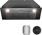 SOONEY 30 Inch Range Hood Insert, 600 CFM Convertible Ducted/Ductless Kitchen Hood with Matte Black Finish on Stainless Steel, 3-Speed Exhaust Fan with LED Lights, Baffle & Carbon Filters