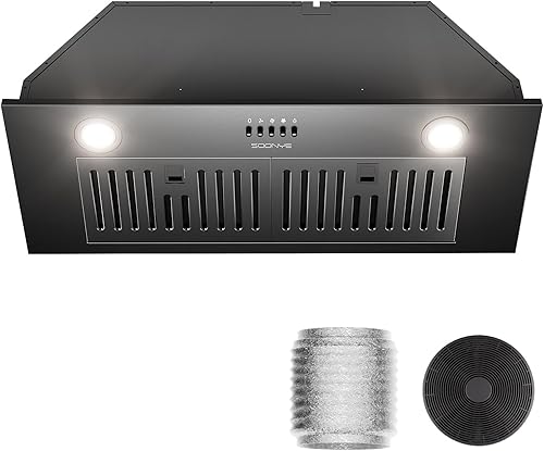 Campana extractora de 30 pulgadas, campana de cocina convertible sin conductos de 600 CFM con acabado negro mate sobre acero inoxidable, ventilador