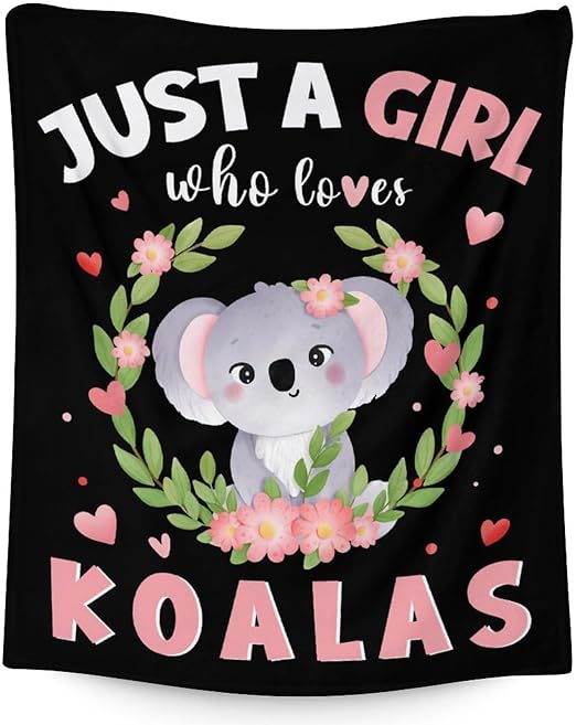 Koala Blanket Gifts - 40"x50" Cute Throw for Women, Girls - Black Soft Fuzzy Blankets for Couch & Sofa