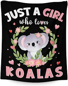 Koala Blanket Gifts - 40"x50" Cute Throw for Women, Girls - Black Soft Fuzzy Blankets for Couch & Sofa