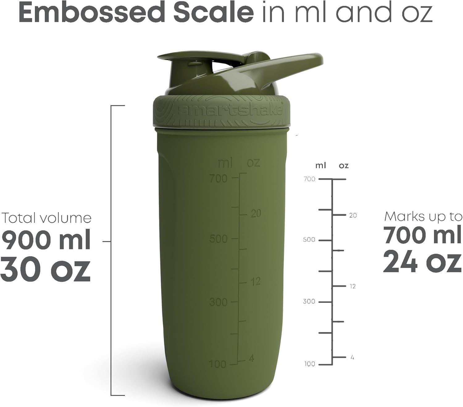 Smartshake Reforce Stainless Steel Protein Shaker Bottle - Non Insulated Unisex Gym Bottle | Metal Shaker Bottles - 900 ml | 30 oz - Leakproof Screw-On Lid - DEHP & BPA Free (Army Green)