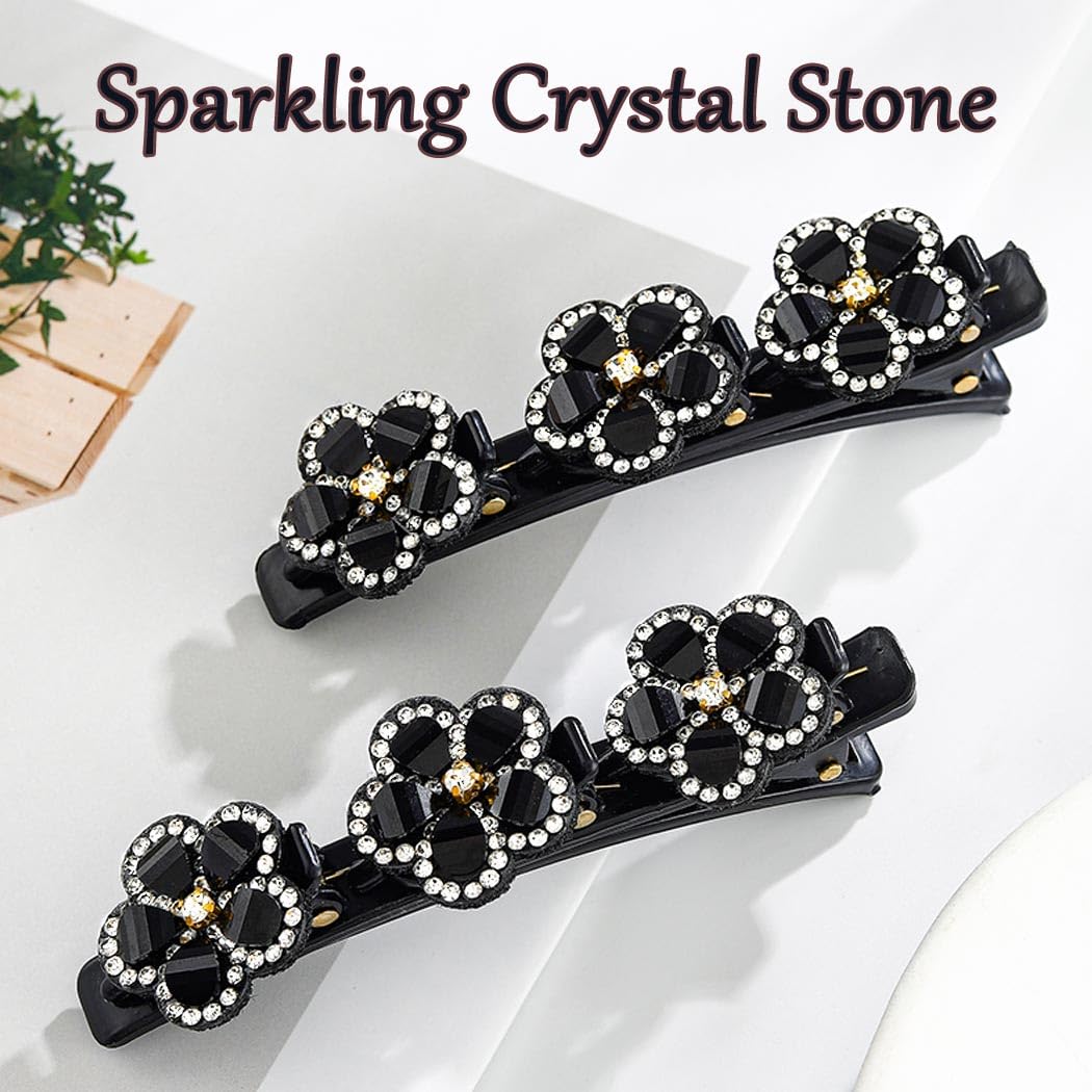 Braided Hair Clips Sparkling Crystal Stone Braided Hair Clips for Women Rhinestone Duckbill Hairpin 2Pcs - Image 2