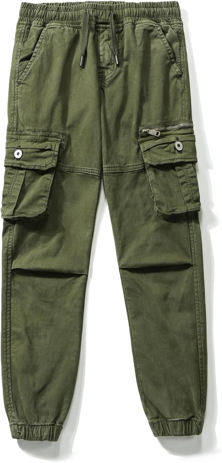 Fashion Classics Kids Cargo Pants with Pockets Boys Jogging Trousers Army Green
