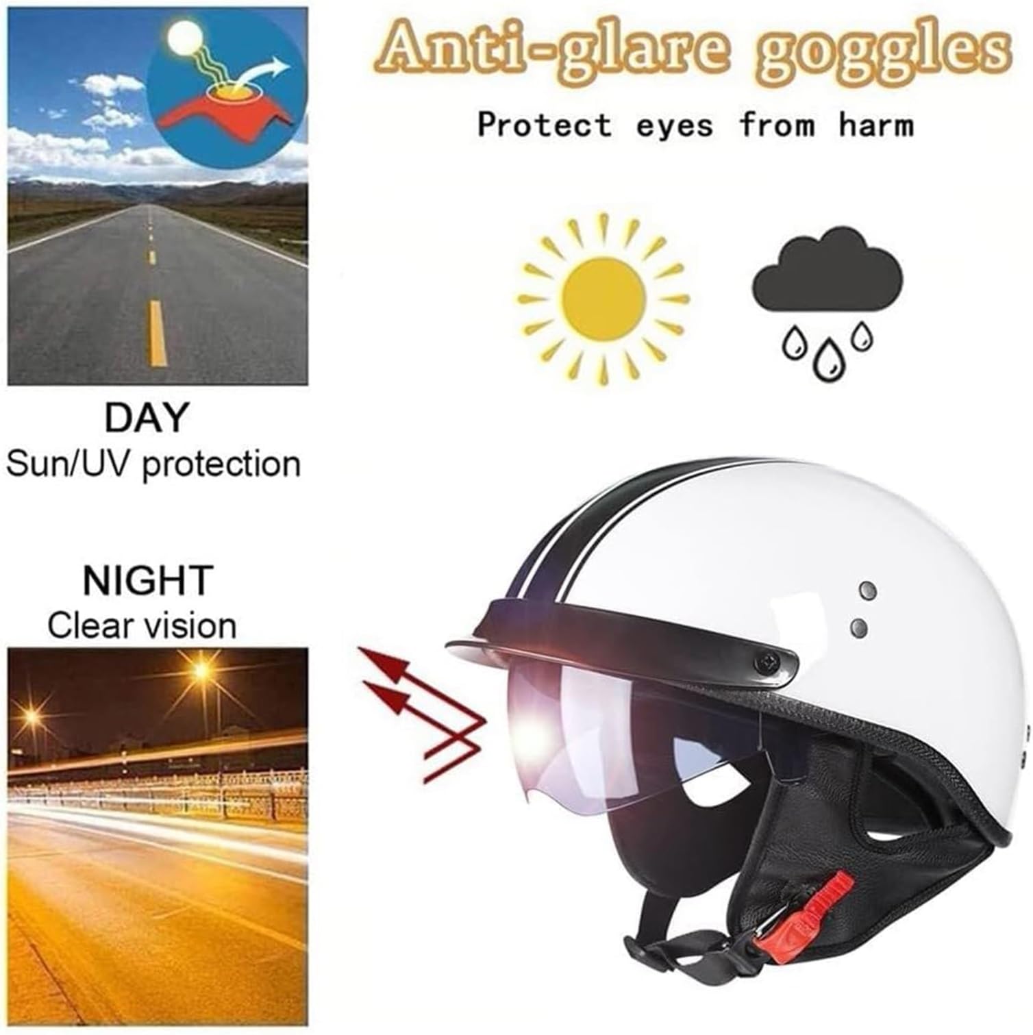 Kask motocyklowy w stylu niemieckim, vintage, kask motocyklowy z otwartą twarzą, z homologacją ECE, półkask w stylu retro, z osłoną przeciwsłoneczną