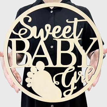 Sweet Baby Girl Wood Sign Baby Shower Decorations | Girl Photo Props Wall Hanging Decor for Newborn Gender Reveal 1st Birthday Party Supplies