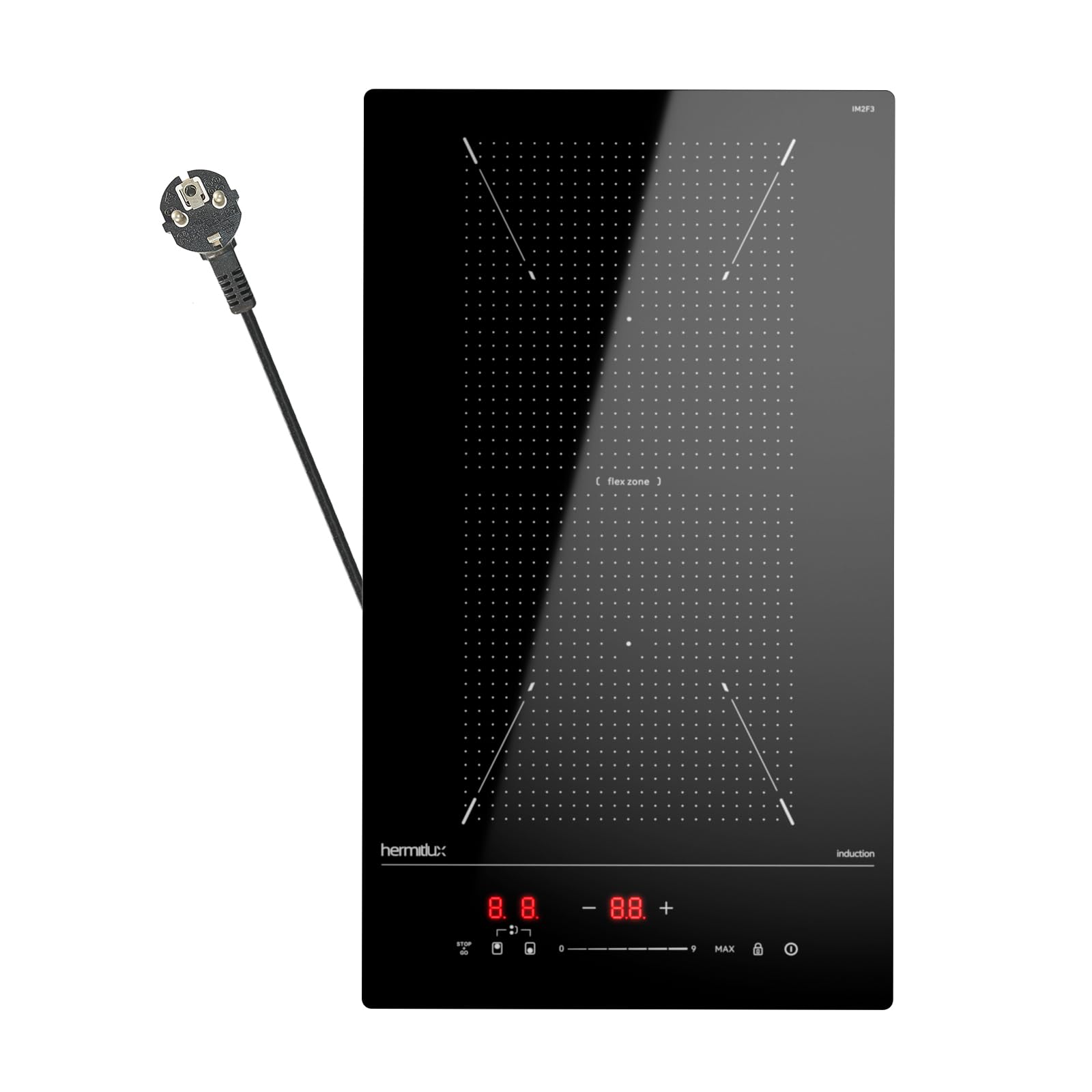 Hermitlux Plaque Induction 2 Feux Encastrable, Plaque de Cuisson Induction 30 cm 3500W avec 9 Niveaux de Puissance, Booster, Minuterie, Verrouillage Enfants, Pause, Détecteur de Casserole