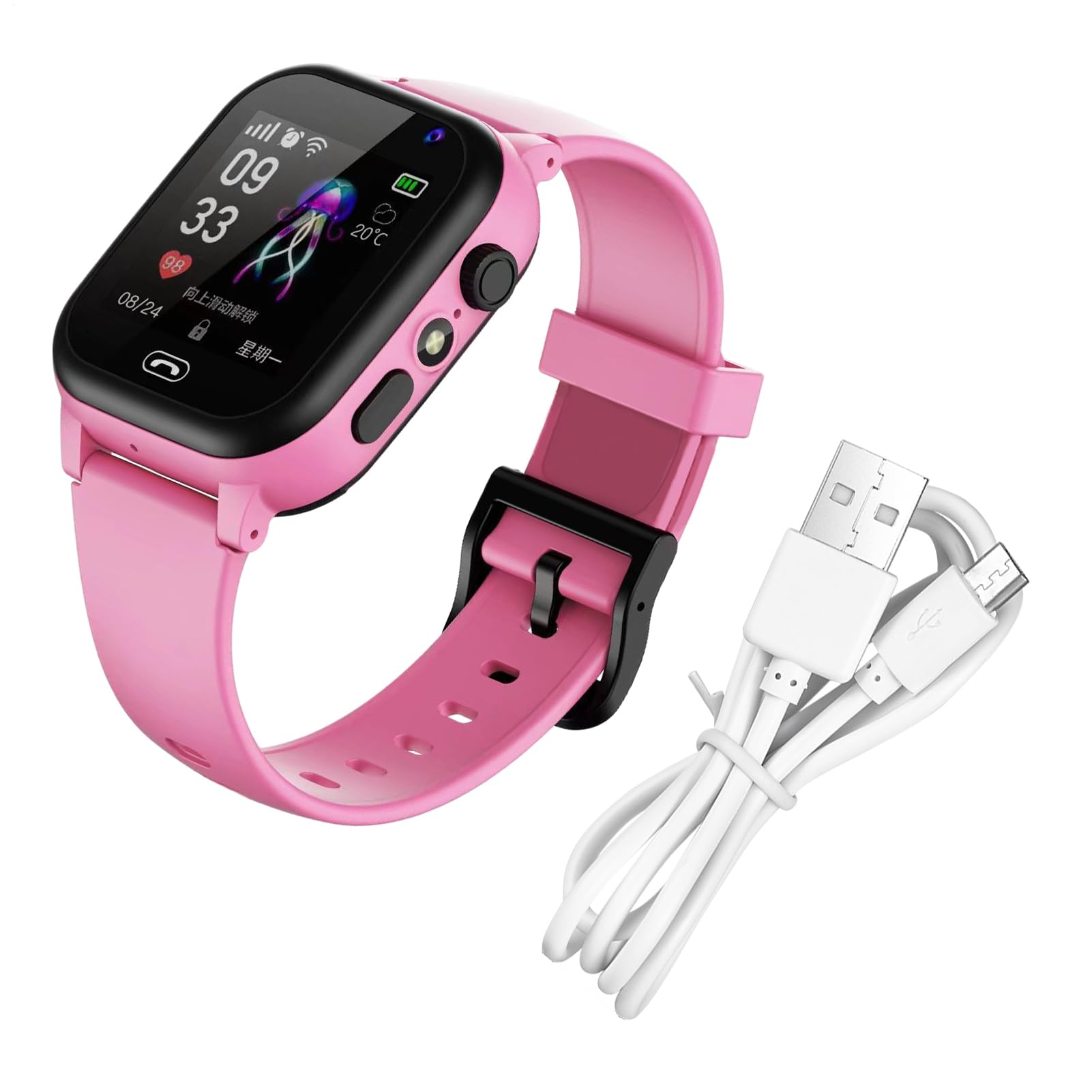 Genérico Reloj Inteligente para niños, Reloj con GPS 4G, cámara y Linterna, Resistente al Agua, Pantalla táctil, Monitor de Actividad física con podómetro y batería Recargable