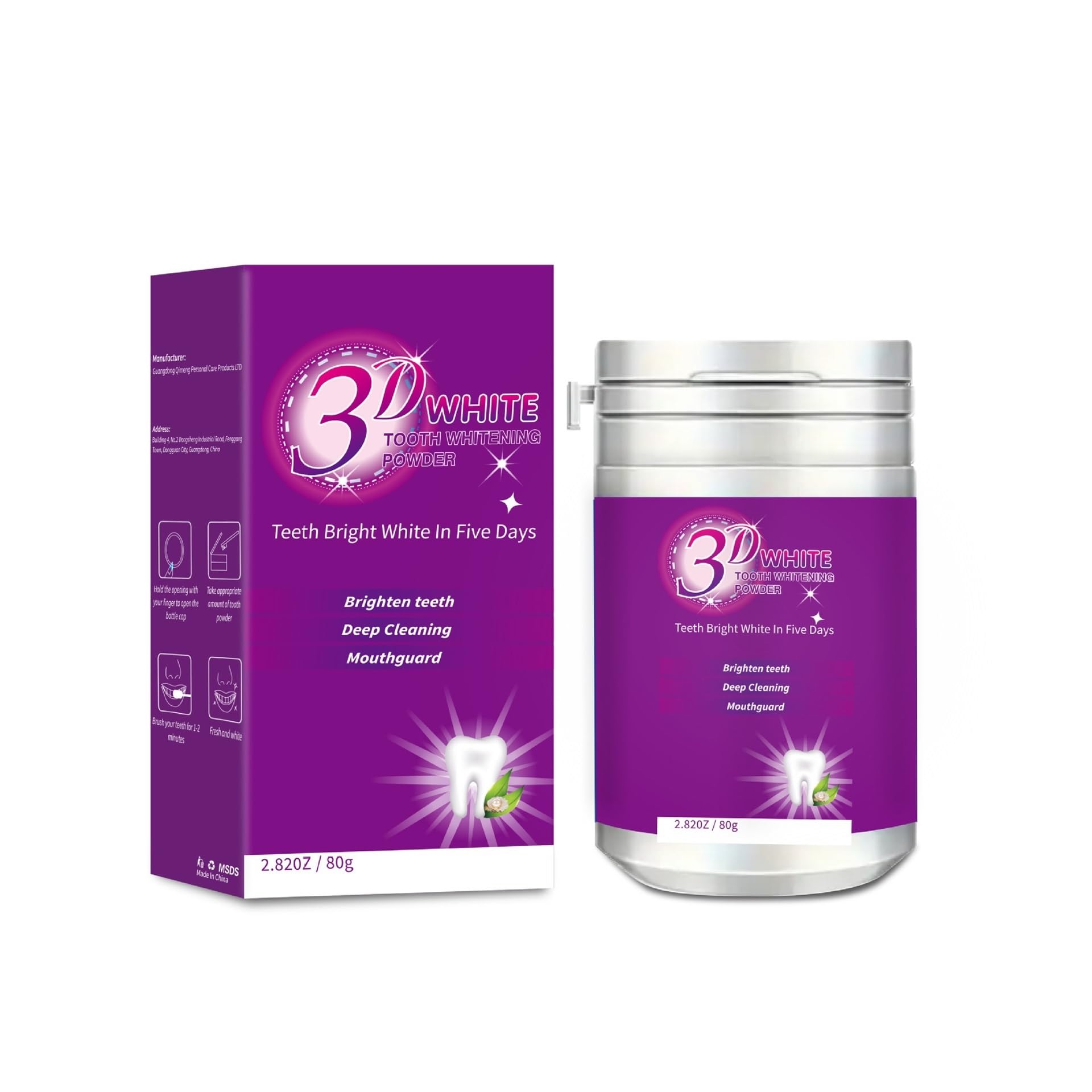 Polvo de limpieza dental for cuidado bucal 80 g | Elimina manchas de café y té, limpia la suciedad superficial de los dientes y refresca el aliento.(3pcs)