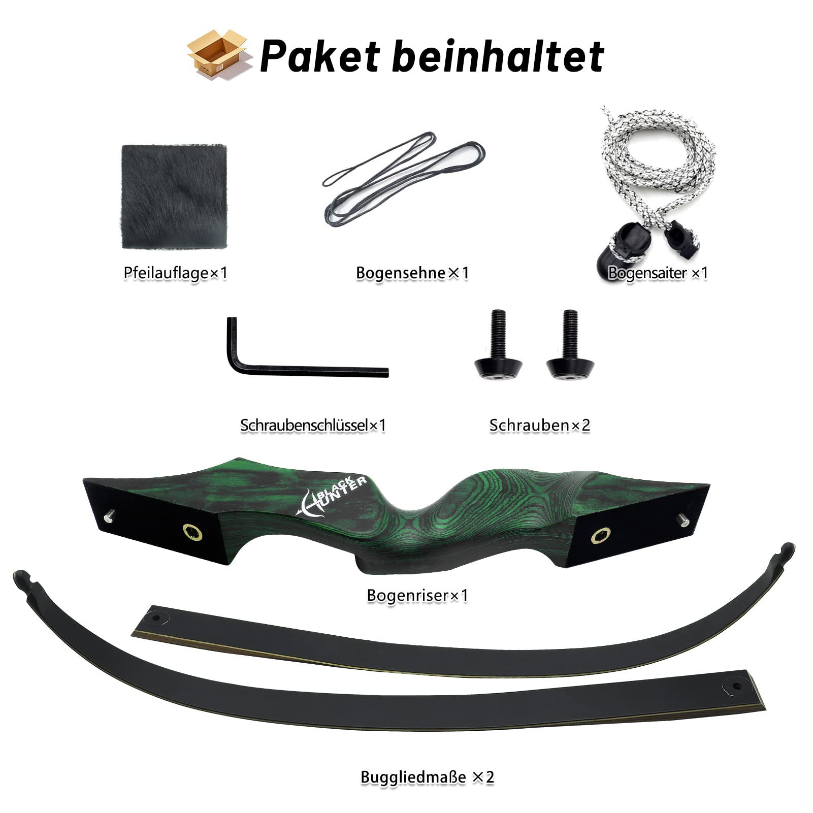60 Zoll Black Hunter Recurve Bogen Linke Hand Sportbogen Set Erwachsene 20-60lbs Takedown Recurvebogen Set Holz Riser Bogen Für Jagdbogen