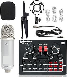 Sound Card Kit Wireless Karaoke Microphone Tripod WXH1000&BM900 USB Sound Card V8XPRO Professional Studio Condenser Microphone For PC Phone MIC Studio Setup For Recording Music (Color : White WXH