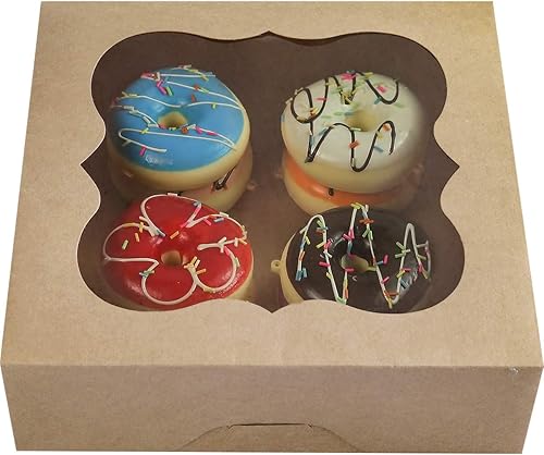 Miniatura 7 de CHERRY Paquete de 15 cajas de panadería marrones de 10 x 10 x 3 pulgadas con ventana de PVC para tartas y galletas, caja pequeña de papel kraft