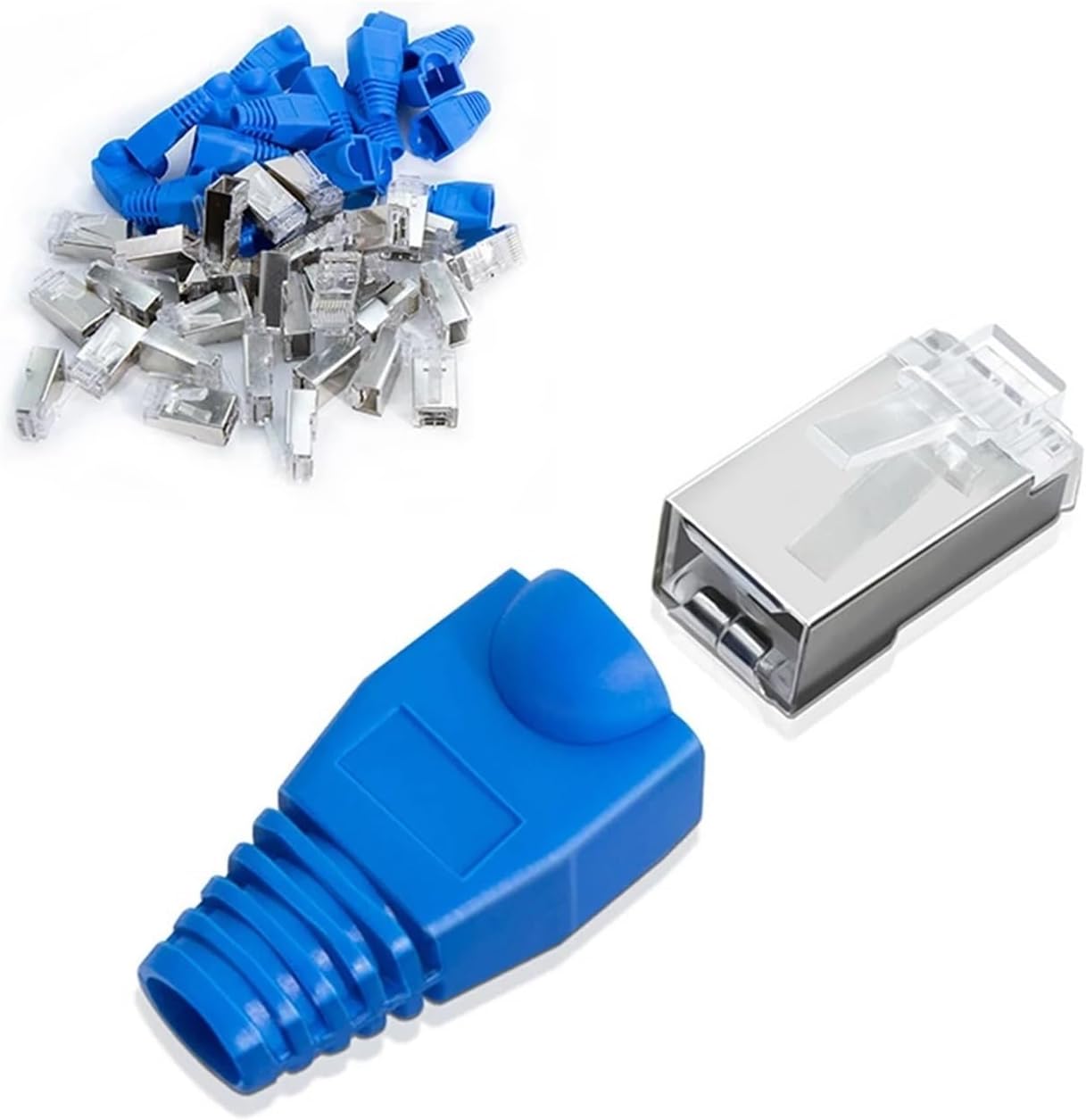 50PCS RJ45 Cat6 CAT5E Shielded Straight Connector and Strain Relief Boot Plated 8P8C RJ45 Modular(Shielded)