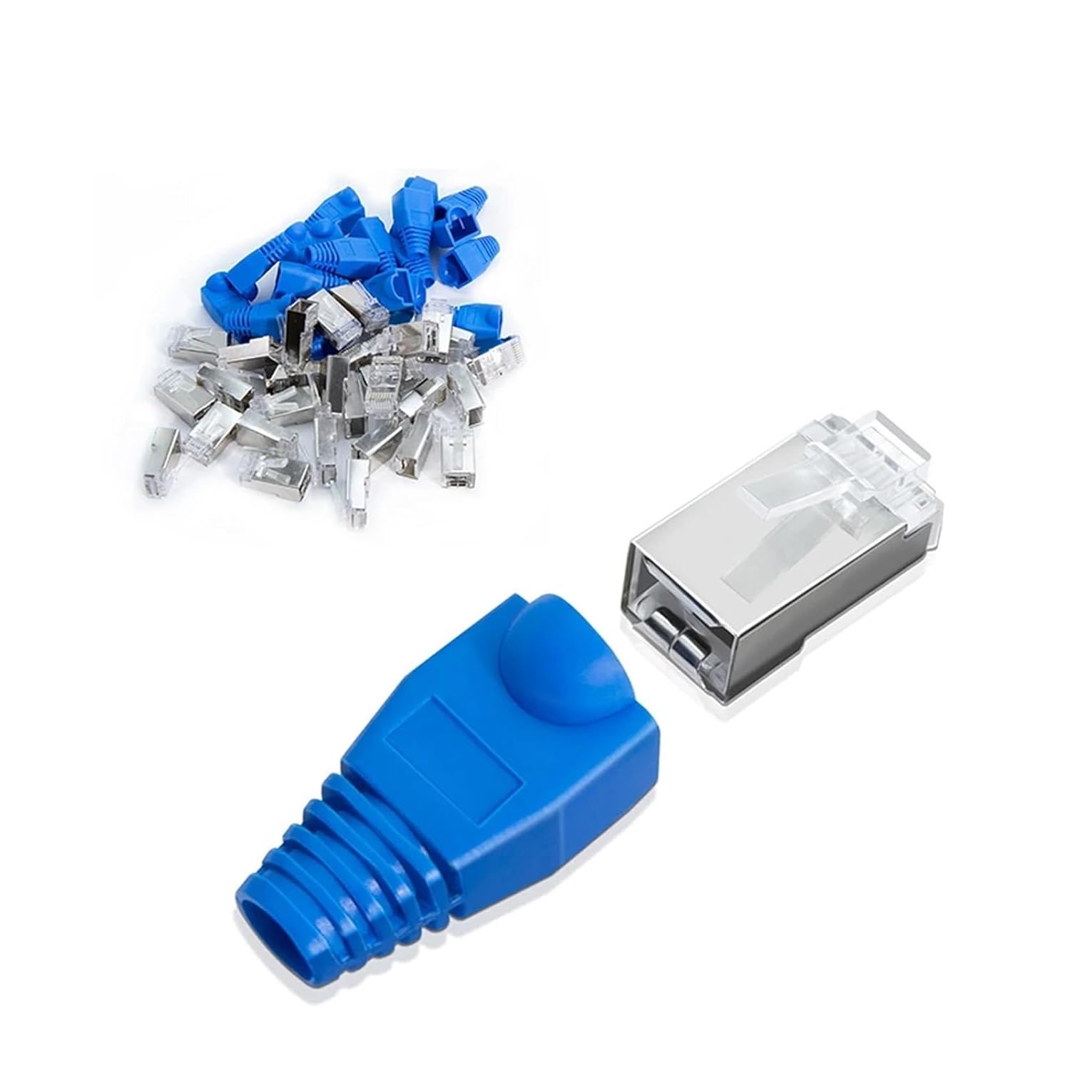 50PCS RJ45 Cat6 CAT5E Shielded Straight Connector and Strain Relief Boot Plated 8P8C RJ45 Modular(Unshielded)