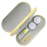 MoKo Double Eyeglass Case, Contact Lens Case with Mirror Tweezers Remover, 2 in 1 Double Sided Portable Contact Lens Box Holder Container Soak Storage Kit Sunglasses Pouch for Men & Women, Yellow