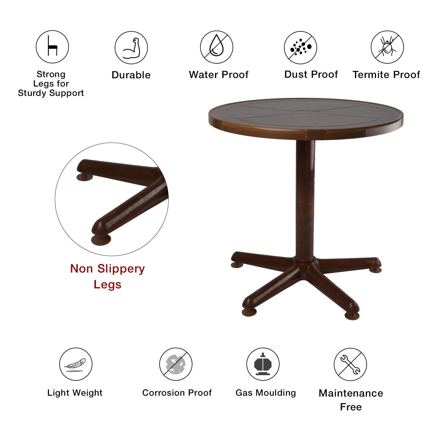 HomiQ Supreme Penta Round Plastic Table for Home | Office | Indoor&Outdoor Use (Color: Globus Brown; Qnt: 1 Pcs.) 2