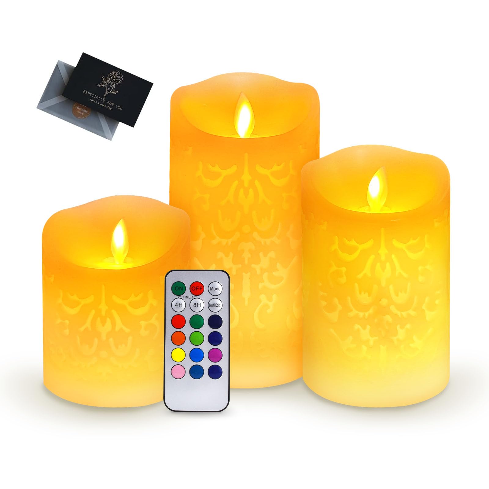 UCAMP 3 Velas Led,Velas Led Efecto Llama,Pack de 3 Velas Electricas de Cera Reales,Velas Eléctricas Y Led de Cera Real con Control Remoto,Velas con Batería para Decoración, Bodas, Navidad