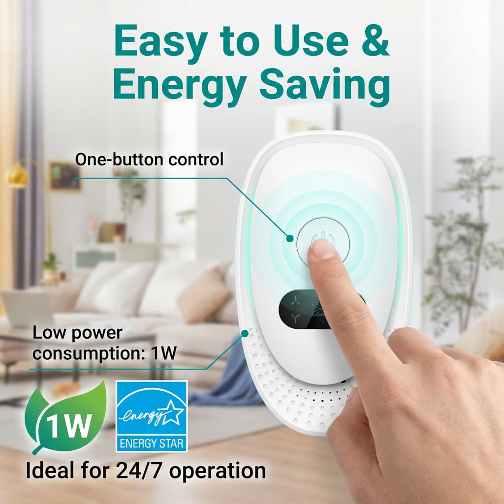 Purificador de Aire Plug in Purificador de Aire de Iones Negativos Mini Air Purifier con España LED sin Filtro para Dormitorio, Oficina y Sala de Mascotas, Funcionamiento Silencioso y Bajo Consumo - 5