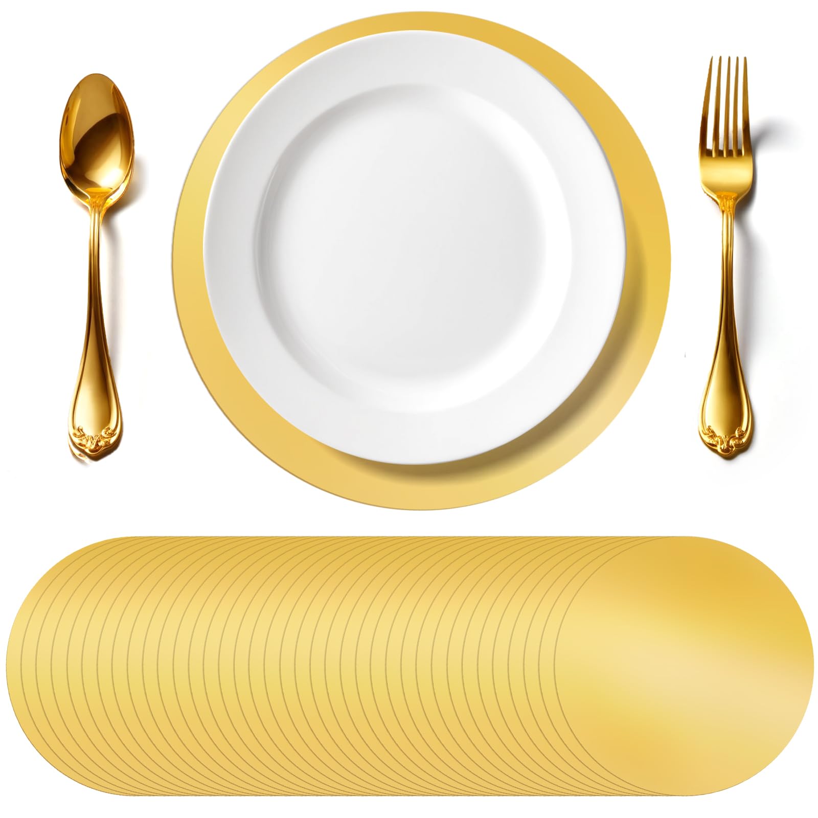 Mototo 120PCS Disposable Gold Charger Plates 11.5" Paper Placemats Doilies Round Paper Placemats Dinner Charger Plates Bulk Table Mats Guest
