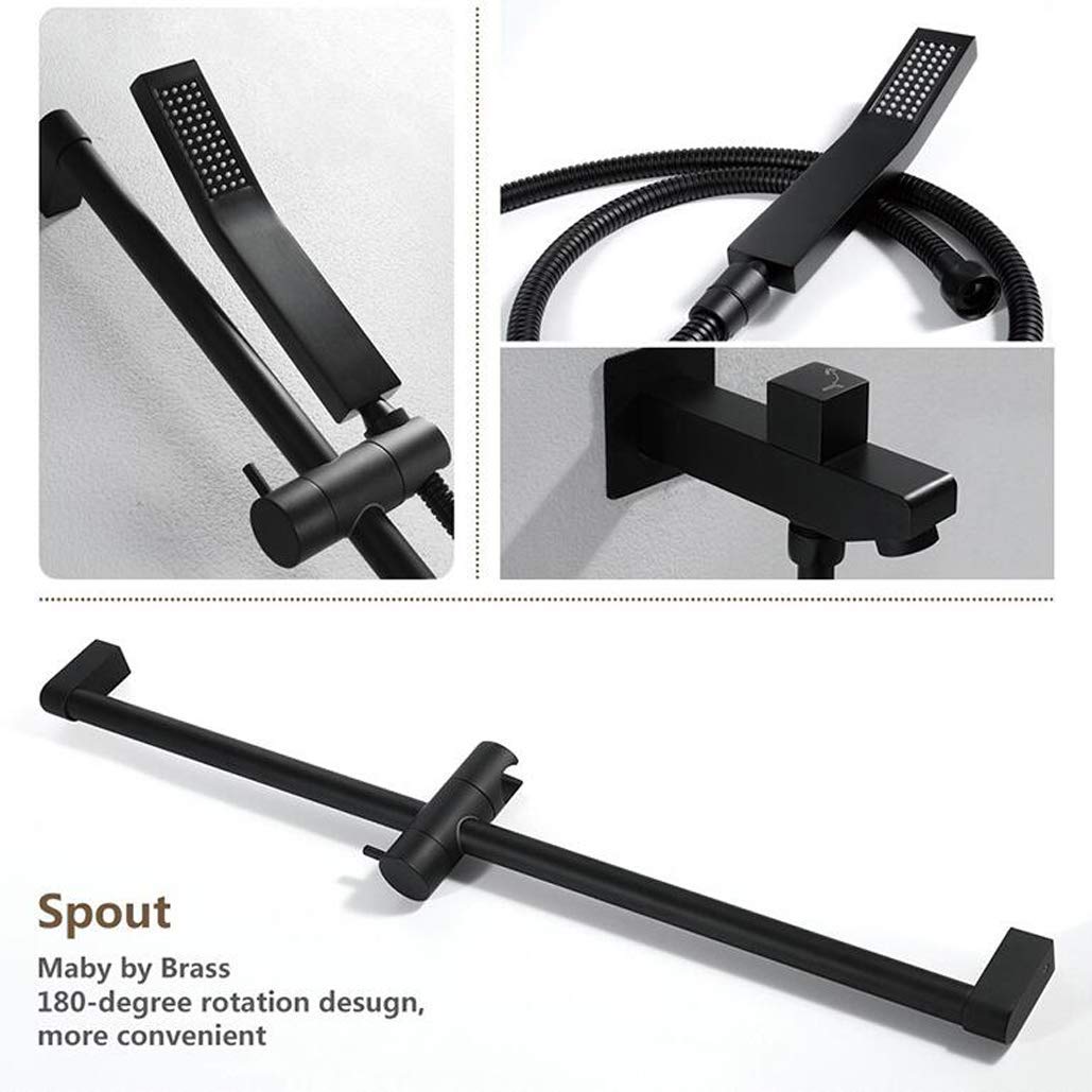 Termostático latón Negro con Lluvia en Cascada Alta presión y Mano, Ducha de Lujo, c