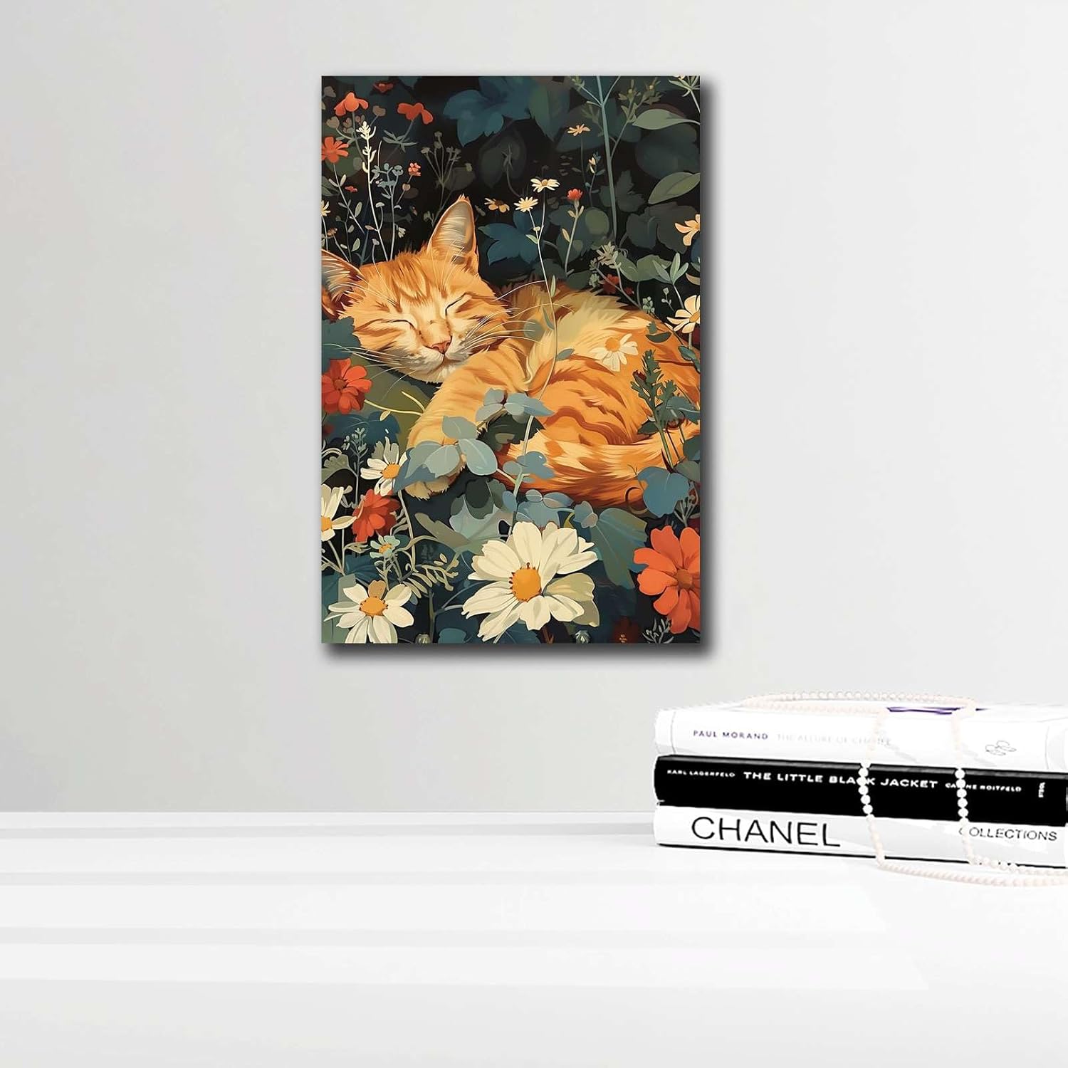 YX Tide Printed Canvas Painting Wall Art Orange Cat Sleeping Art Print Painting Living Room and Bedroom Home Decoration 8X12inch Wood Frame, Picture 6