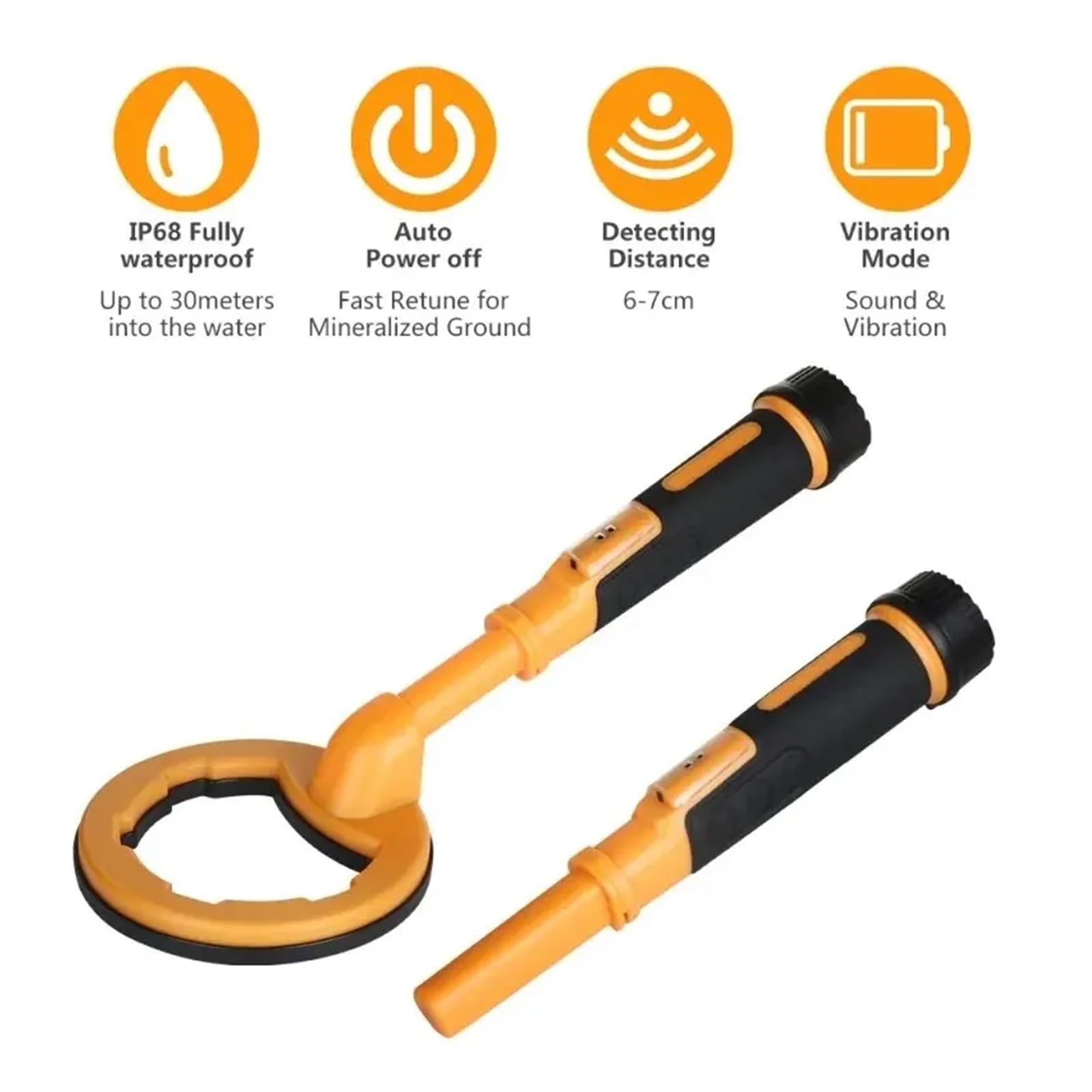 Tauch-Unterwasserdetektor, Metallsuchdetektor, 2-in-1-Schatzsuchmaschine, 30 M Runder Sonden-Pinpointer PräZise Ortung(Orange)