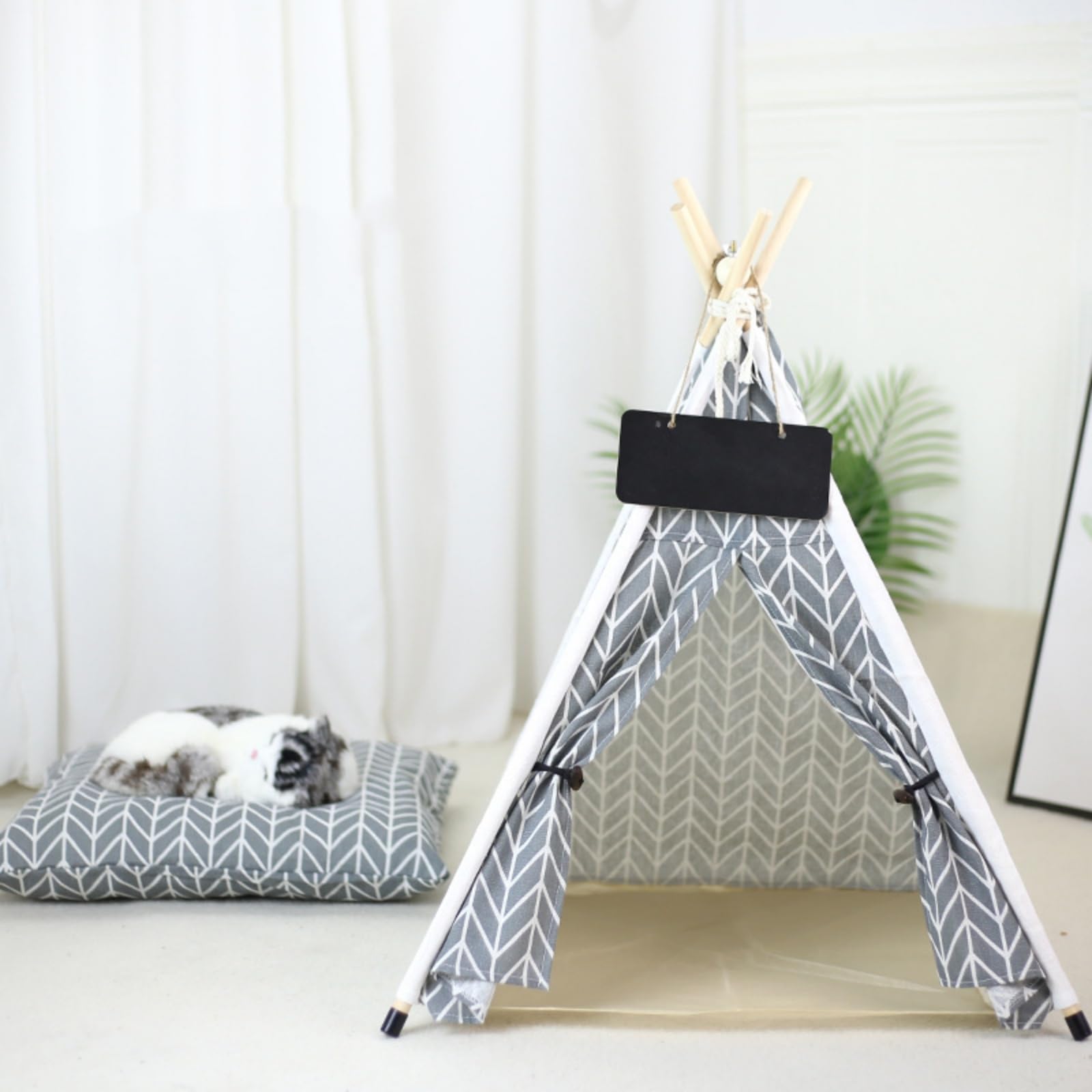 Chien Tipi À L'intérieur des Maisons pour Chiens pour Les Petits Chiens Chiots Tipi De Coussin Noir De Coussin Facile À Déplacer des Animaux De Compagnie Tente De Chien Lavable pour Chien