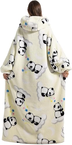 Miniatura 5 de Manta con capucha para mujeres y adultos, de gran tamaño, sudadera con capucha (panda blanco, extra largo)