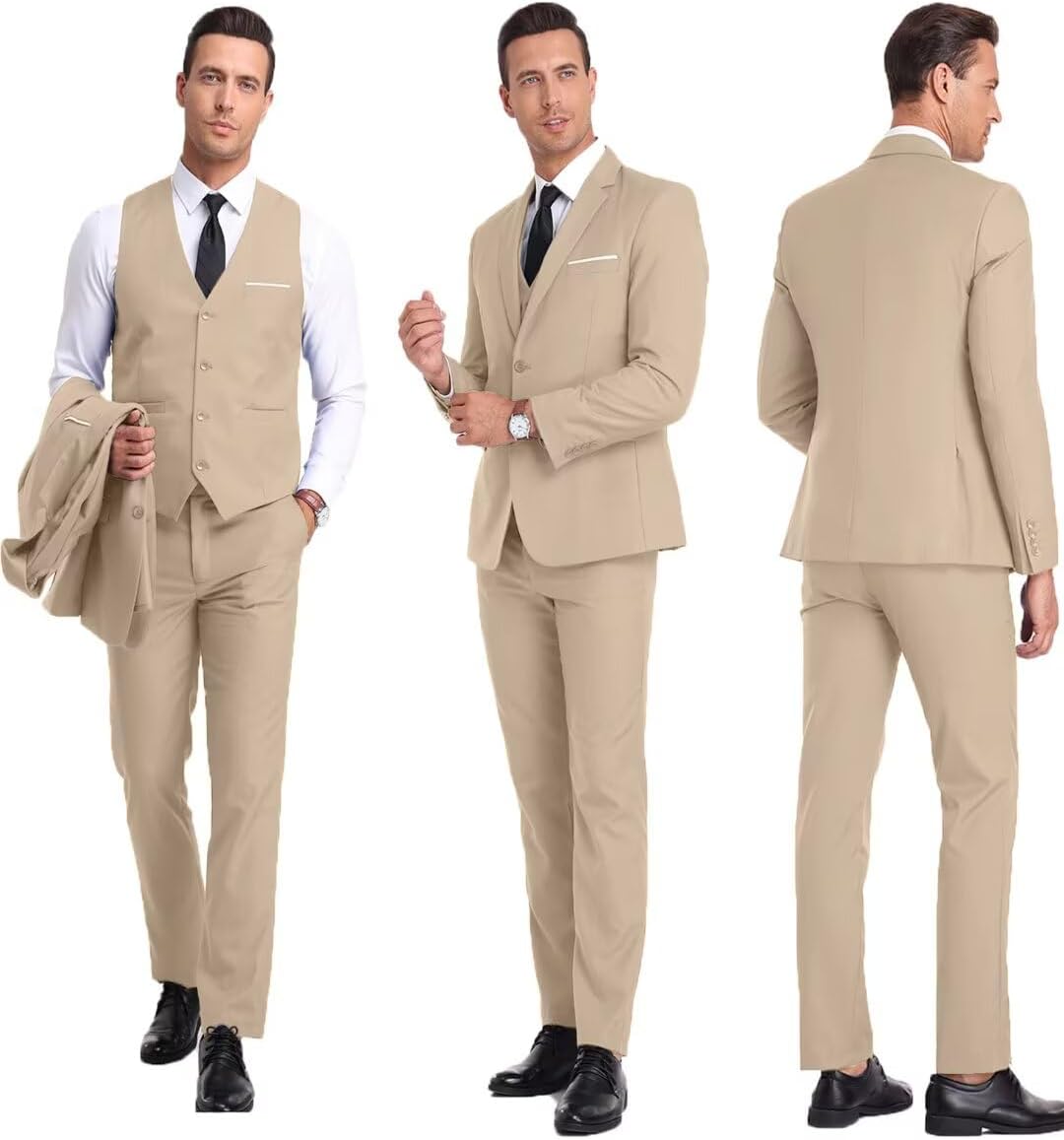 Mens Suit 3 Piece Set Slim Fit Wedding Groomsmen Suit for Men Two Buttons Suits Set Solid Jacket Vest Pants with Tie - Image 3