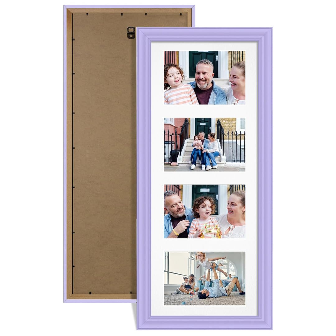 Alison Kingsgate Purple 50x20cm Photo frames for multiple pictures - 4 Apertures Collage Frame with White Mount - Holds (4x) 6x4 Photos - Engineered Wood & Perspex โ image 1