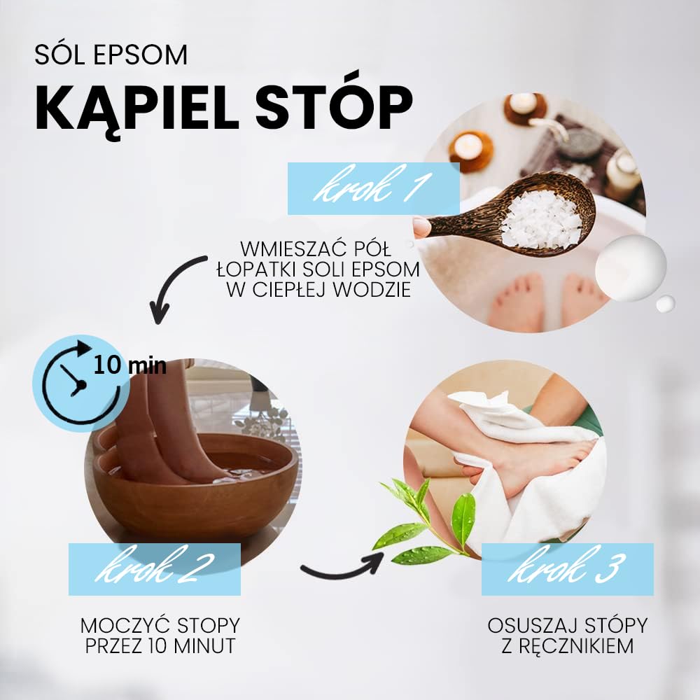bleu & marine Bretania - 100% Naturalna Sól Epsom do Kąpieli | Relaks dla Zmęczonych Nóg | Poprawia Krążenie | Detoksykacja Organizmu | Nawilża i Zmiękcza Skórę, Transparentna, 250g