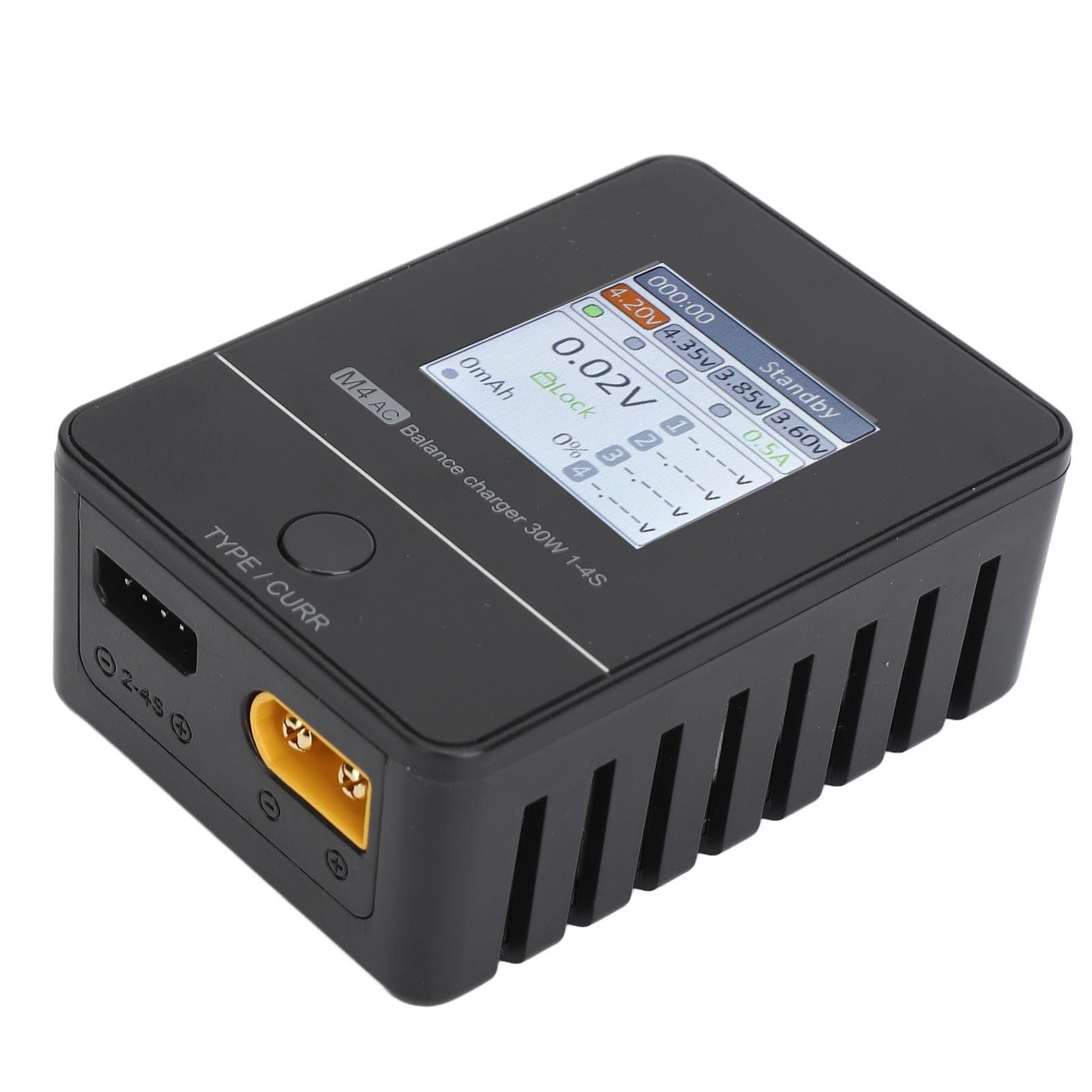 Caricabatterie Lipo Professionale, Bilanciatore M4ac con Schermo IPS da 3,9 cm per Batterie RC LiHV Life 1S-4S, Ricarica Rapida e (Spina UE 100-240 V XT30)