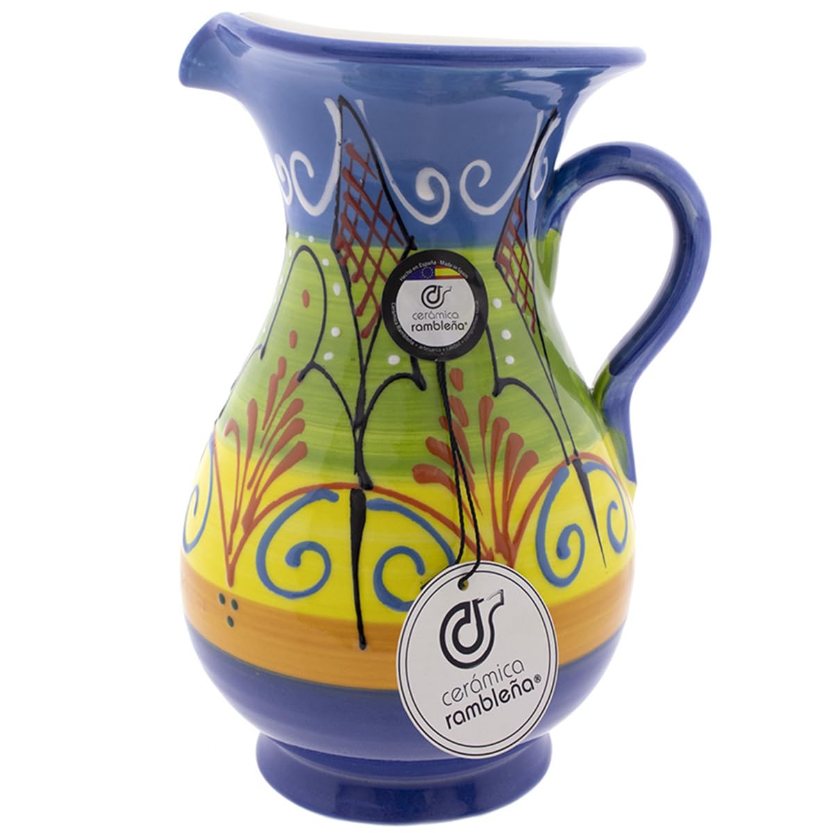 CERAMICZNY RAMBLEÑA | Dzbanek na wodę | Dzbanki z czerwonego błota | Dzbanek do soku | Dzbanek wody Model 06 | 100% Ręcznie robione dekoracje | 1,5 litra