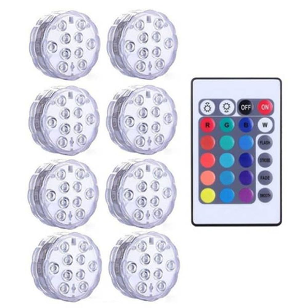 10 Leds Luz Subacuática RGB Luz de Acuario Impermeable Luz de Piscina Bajo el Agua Luz Ambiental para Jardín Acuario
