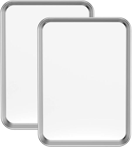 Bastwe - Juego de 2 bandejas para hornear de acero inoxidable, bandeja para hornear, bandeja para galletas, tamaño 10 x 8 x 1 pulgadas, no tóxicas y