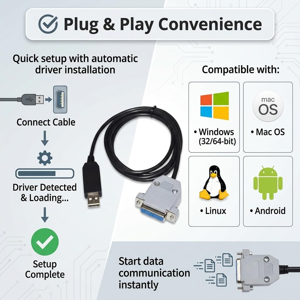 FT232RL USB to DB15 Female Serial Communication Cable 1.8 Meters for Dahua Weighbridge/Electronic Weighing Connected to PC