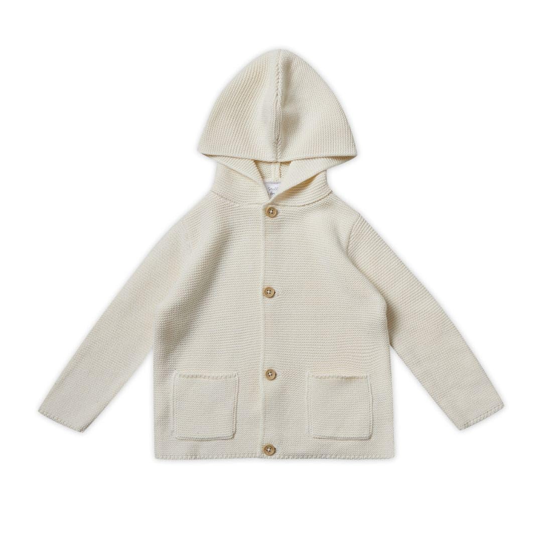 Stellou & friends 100% Cotton Hood Unisex Cardigan for Babies and Children Ages 0-6 Years White