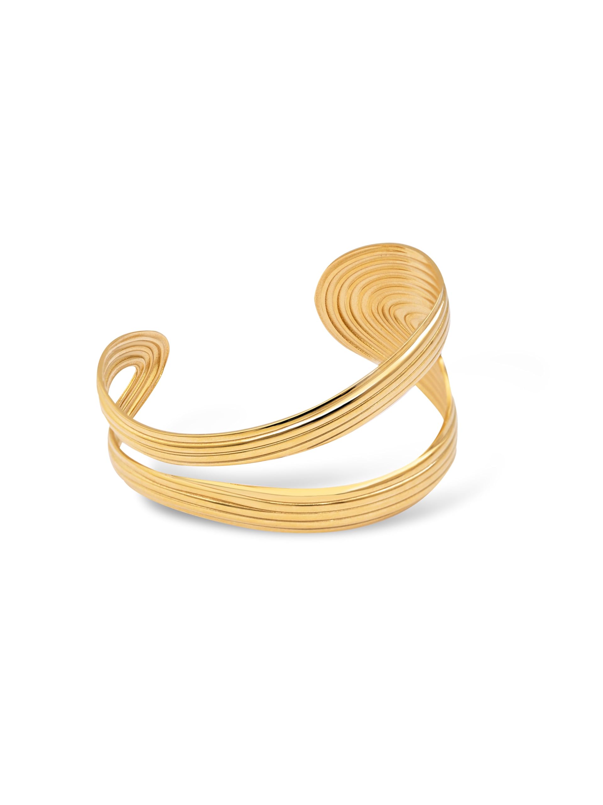 SINGULARU Brazalete Organic Sea. Acero con Acabado en Baño Oro de 18Kt. Pulsera Rígida con Apertura de 3 cm. Joyas para Mujer