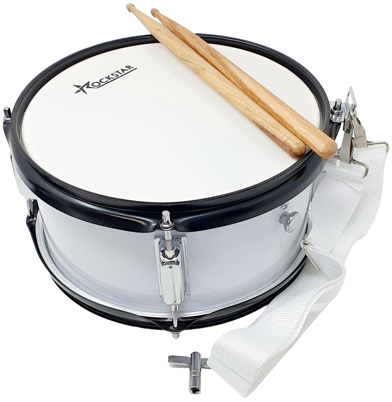 ROCKSTAR - Caja de Marcha Iniciación en Madera Afinable 1055H-5433 Tambor Incluye Correa y Baquetas, Instrumento Musical de Percusión, Parche afinable y bordonero. 26cm Diámetro y 13cm Altura