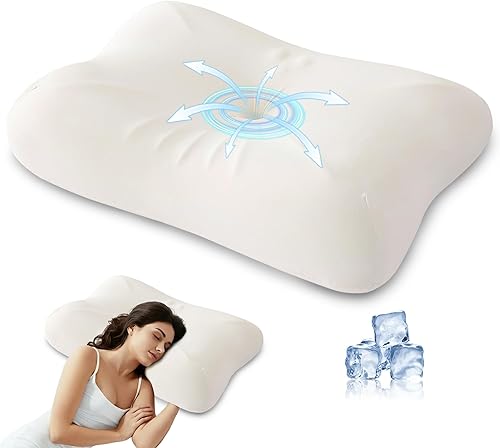 Almohada cervical de espuma viscoelástica para aliviar el dolor de cuello, almohada ortopédica ergonómica Queen con enfriamiento de doble altura,