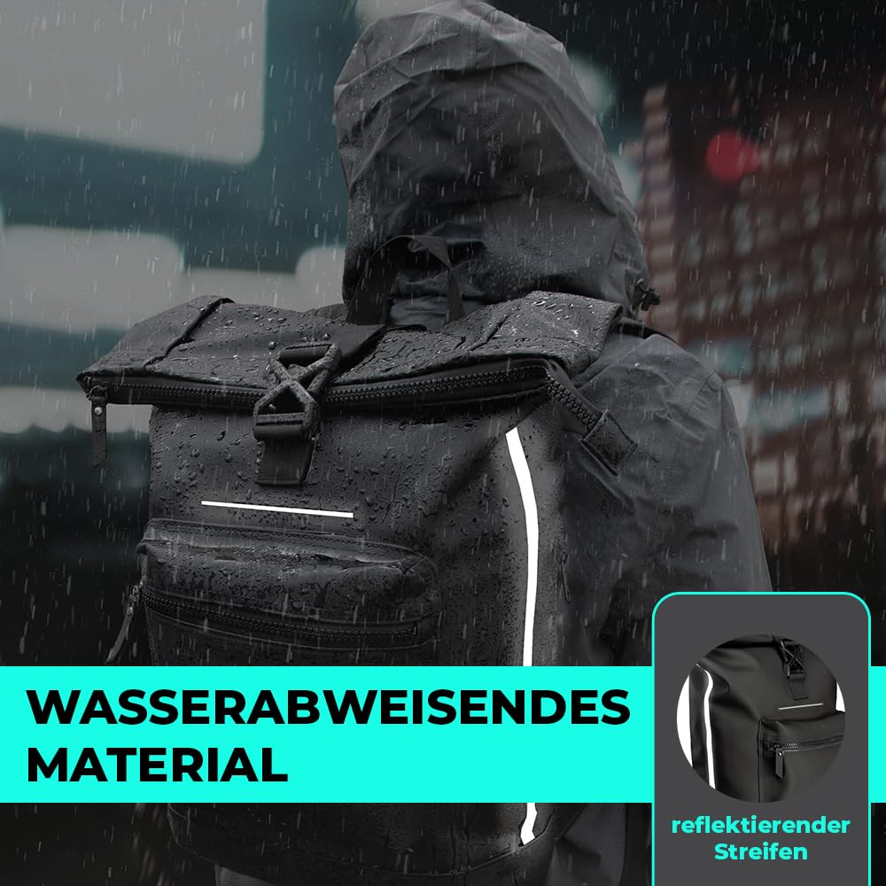 LANGENBERG 30L Rolltop Rucksack - Wasserdichter Rucksack mit bequemen Schultergurten - Fahrrad Rucksack Herren und Damen - Wasserfester Rucksack groß mit verschließbarem Laptopfach + Air-Tag Fach