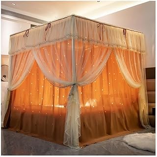 Mosquitera Amarilla con Dosel Cuádruple, Cortinas for Dormitorios Individuales Y Dobles con Soporte De Metal (Color: Amarillo-B, Tamaño: 180X230 Cm/71X91 In) ( Color : Yellow-b , Size : 200X220cm/79X8