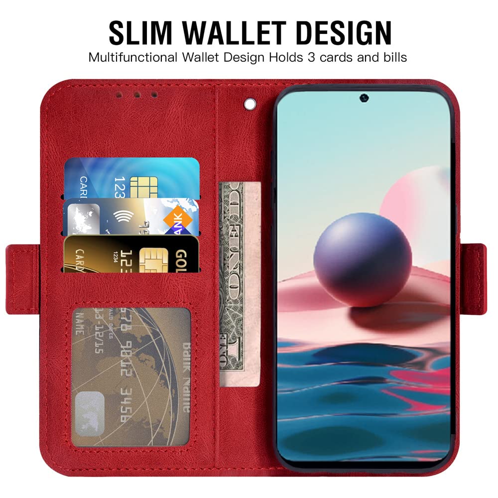 Asuwish Custodia Per Xiaomi Redmi Note 10S/10 4G – Rossa Con Anello Magnetico E Supporto – Include Pellicola Vetro Temperato