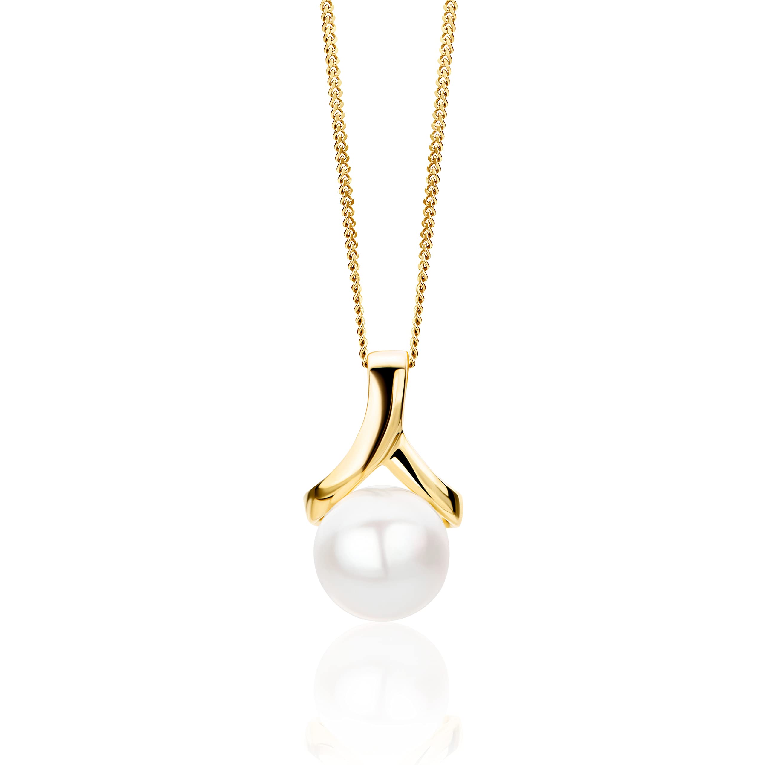 Orovi Halskette Damen – 9 K Gelbgold 375 – Perlenkette, Kette Gold mit weiße Süßwasserperle 7.5 mm, Kettenanhänger Gold, Hypoallergene Goldkette 45 cm, Goldschmuck, Schmuck Damen, mit edler Schmuckbox