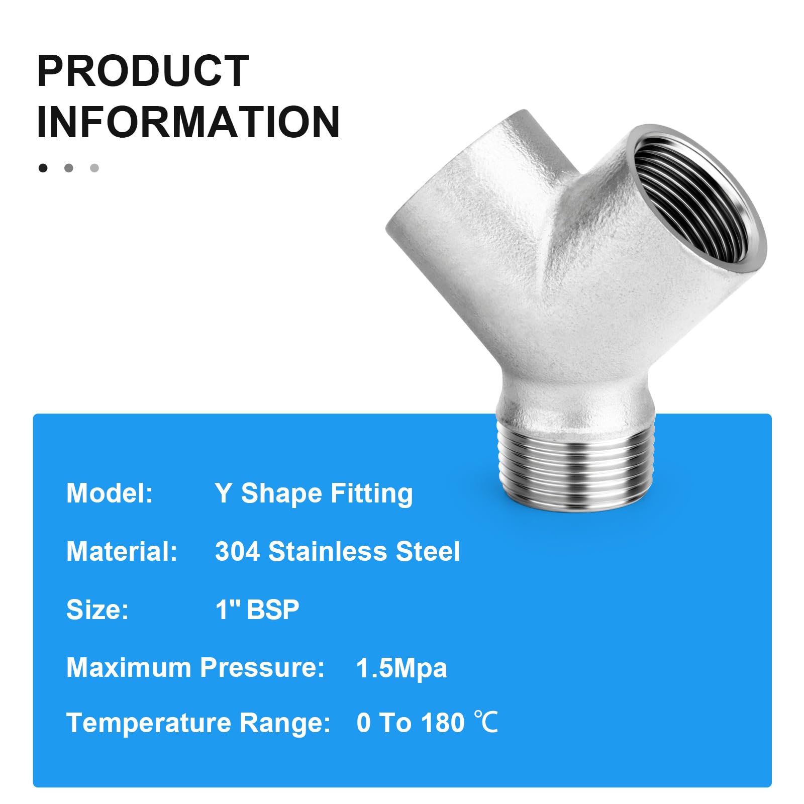 2 Stück 304 Edelstahl Y Form 3 Wege Rohrverschraubungen, 1" BSP Innengewinde x 1" BSP Innengewinde x 1" BSP Außengewinde Verbinder