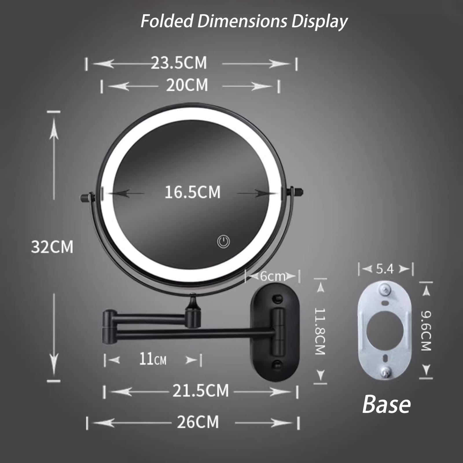 Specchio Per Trucco Illuminato A Parete Ricaricabile, Specchio Cosmetico LED Bifacciale Da 8 Pollici Ingrandimento 1X/3X, Touch Screen A 3 Luci Colorate Dimmerabile(Noir)