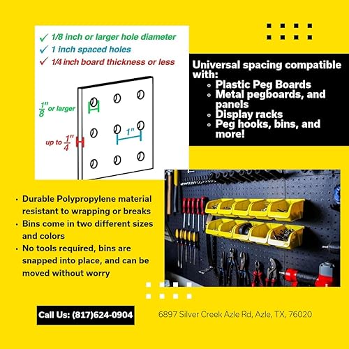 Miniatura 9 de WallPeg Contenedores para tablero de clavijas, 6 cubos organizadores de 7 pulgadas y 6 de cada 5 pulgadas, ganchos para panel de tablero de