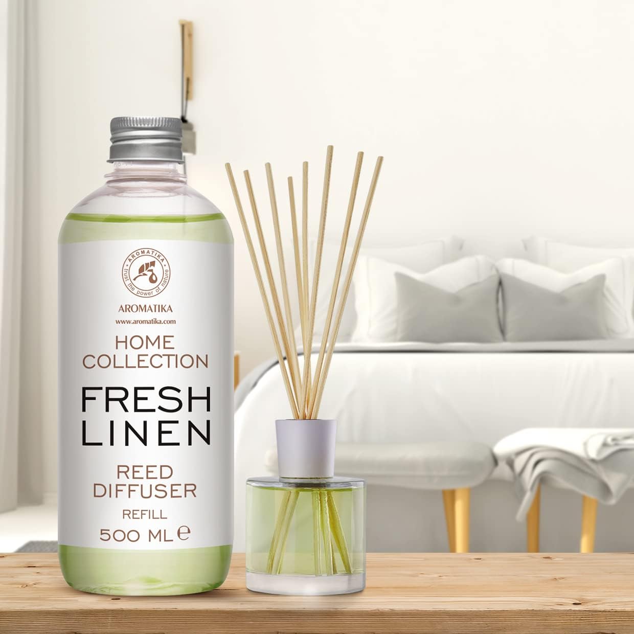 Reed Diffuser Refill Fresh Linen 17.0 Fl Oz (500ml) - Room Diffuser Refill - Home Fragrance - Scented Diffuser - Fresh Aroma - Room Fragrance - Fresh Linen Scent - Room Freshener