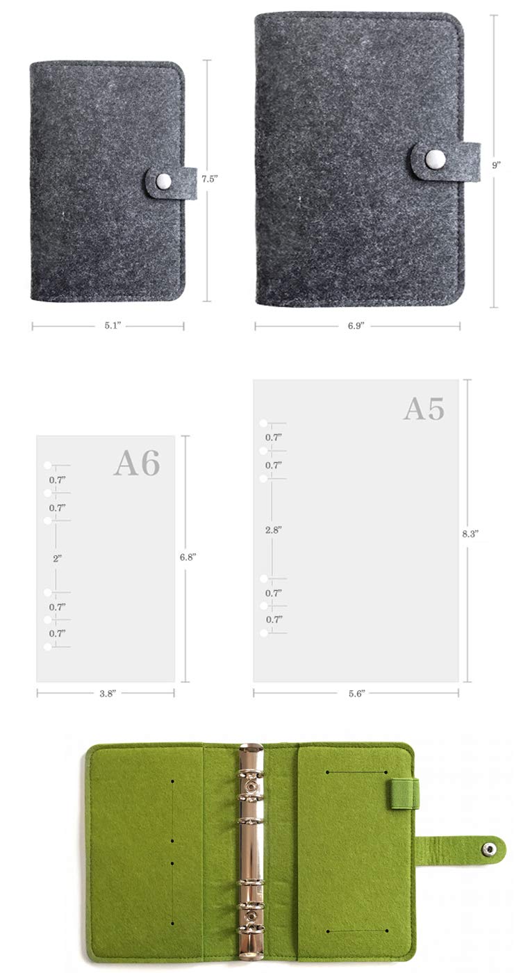 A6/ A5 6-Holes Felt Cover Round Ring View Binder File Folder for Loose Leaf Sheet Protectors/D Ring Binder Cover Protector (Storm Blue - Image 3