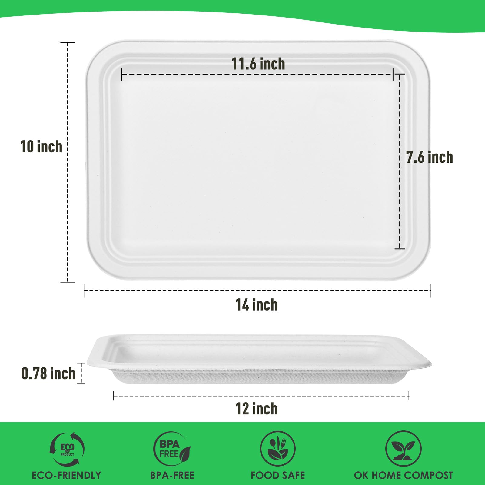Gezond Paquete de 100 bandejas desechables de 14 pulgadas para alimentos, ecológicas, resistentes, platos de papel grandes compostables, platos de caña de azúcar para cangrejos, barbacoas, mariscos,